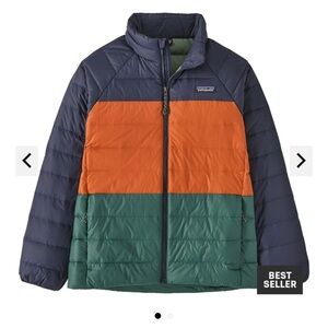 Patagonia Kids Down Sweater size large youth (12) new navy/ with retail rust NWT